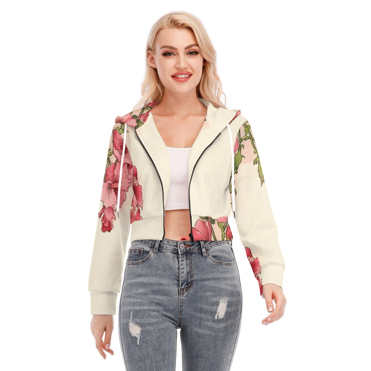 All-Over Print Women's Crop Top Hoodie With Zipper Closure