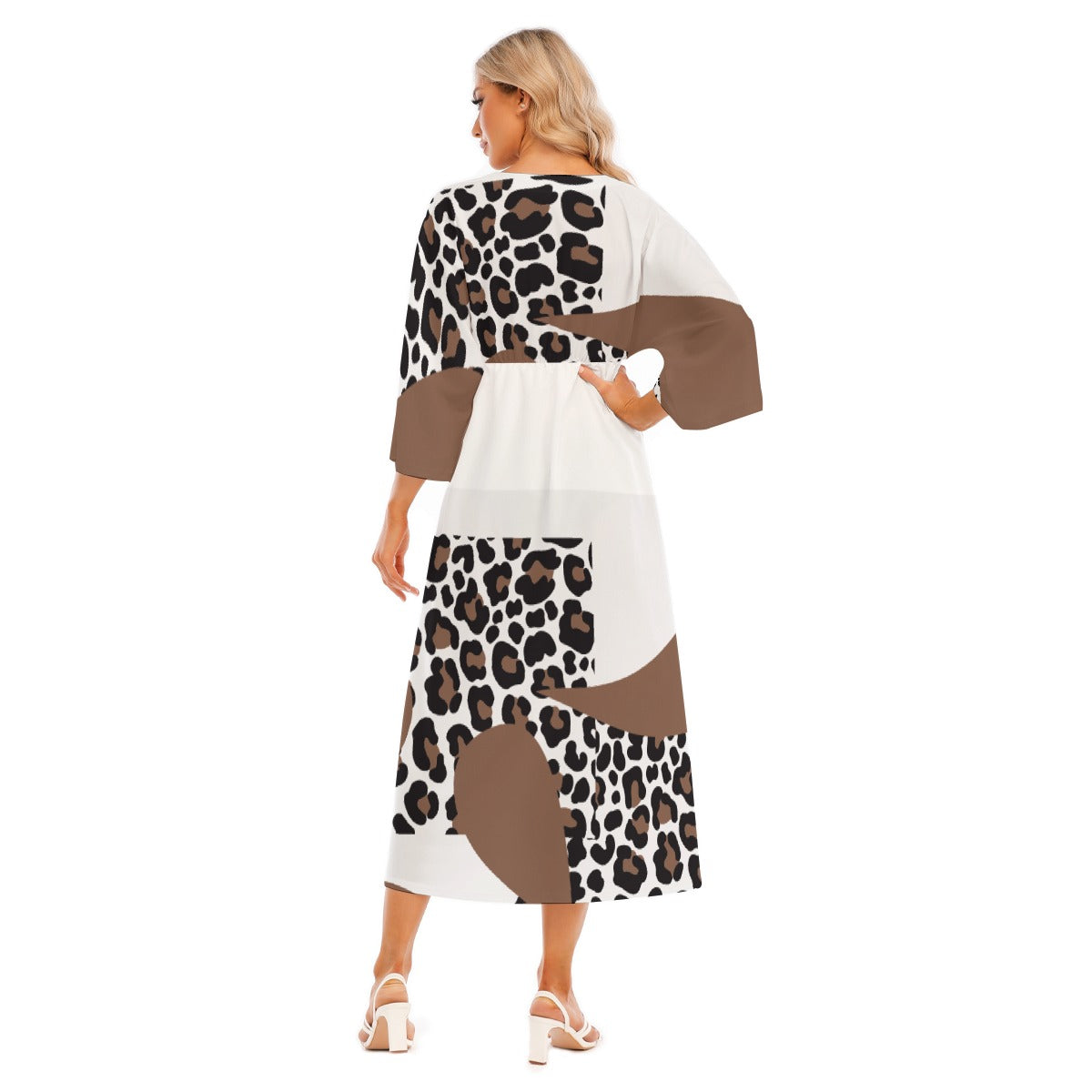 All-Over Print Women's Mid-Sleeve Long Dress