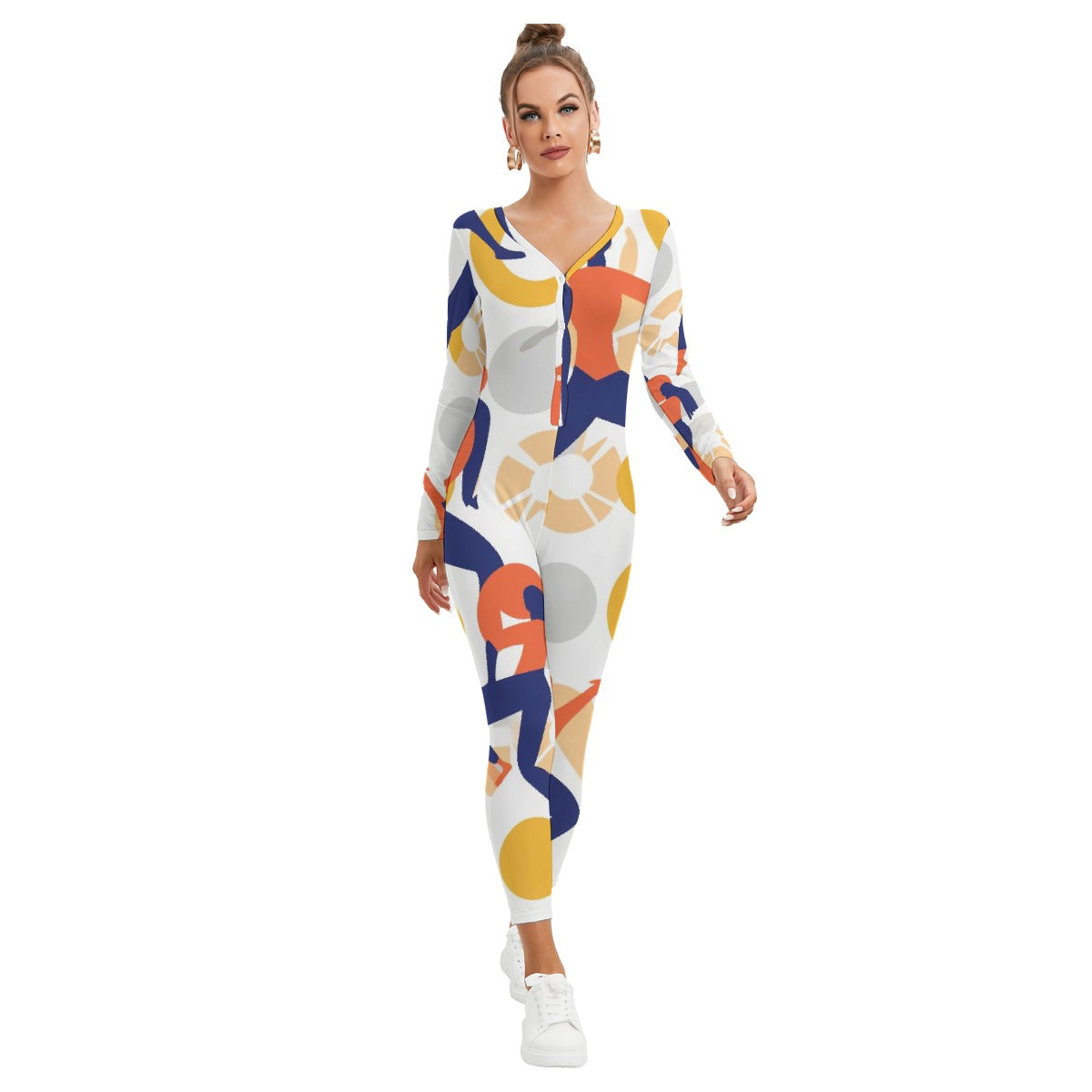 All-Over Print Women's Plunging Neck Jumpsuit