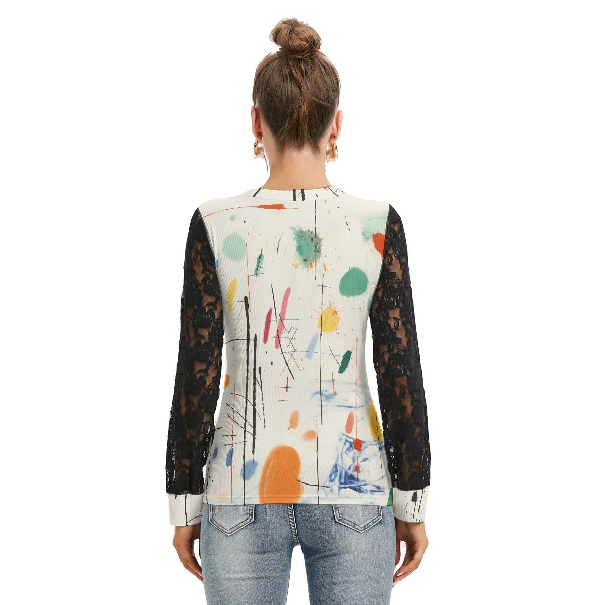 All-Over Print Women's T-shirt And Sleeve With Black Lace