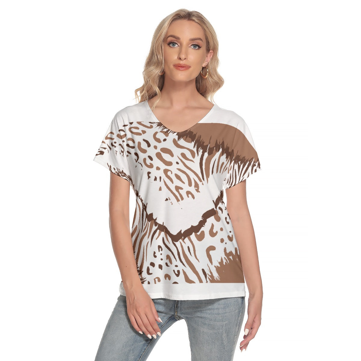 All-Over Print Women's Loose V-neck Short Sleeve T-shirt