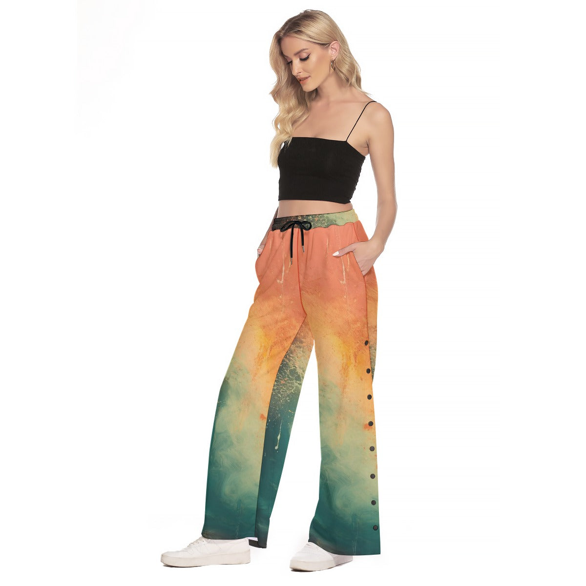 All-Over Print Women's Side Slit Snap Button Trousers