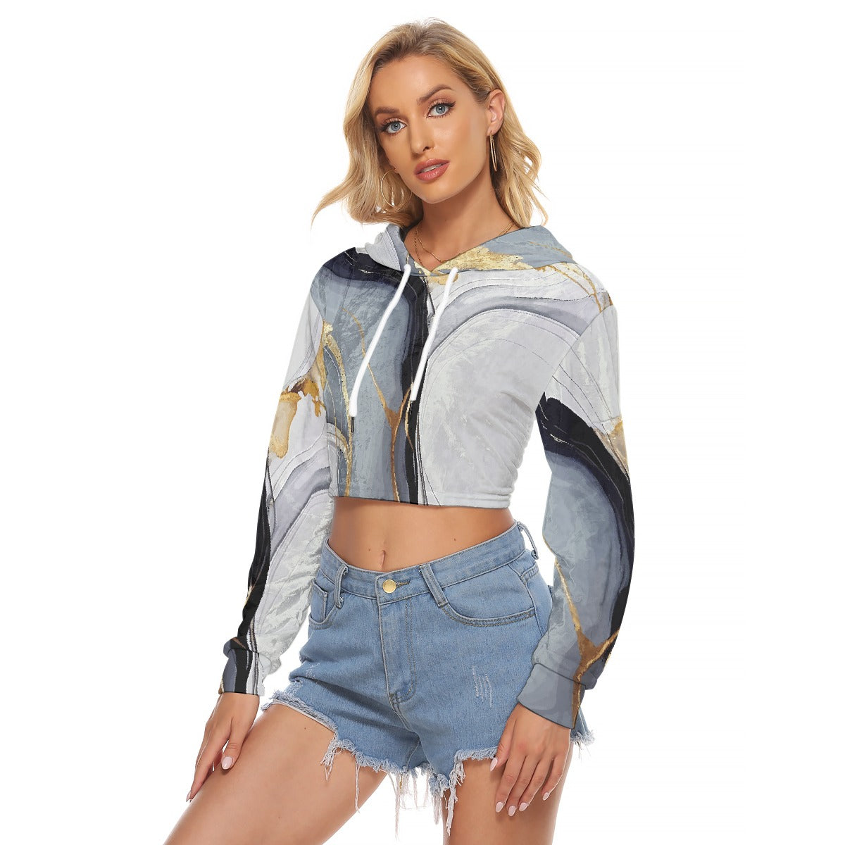 All-Over Print Women's Crop Top Hoodie|Velvet