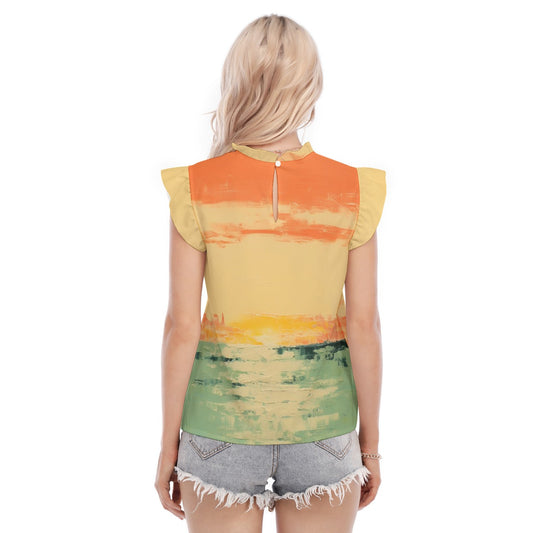 All-Over Print Women's Blouse With Ruffle Collar And Sleeve