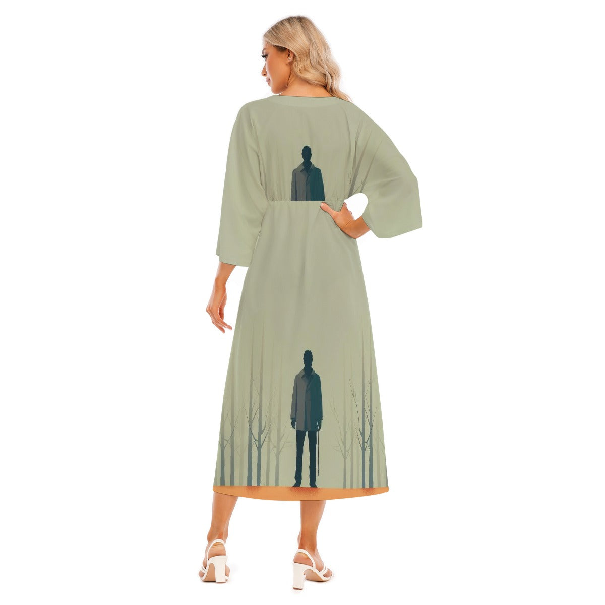 All-Over Print Women's Mid-Sleeve Long Dress