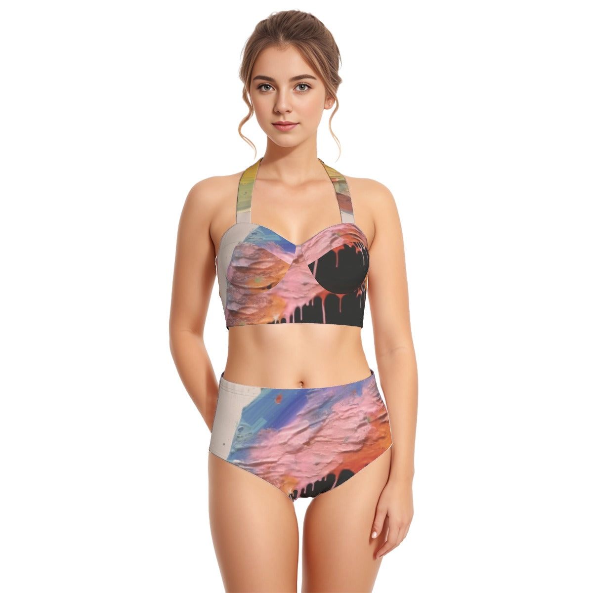 All-Over Print Women's Swimsuit Set With Halter