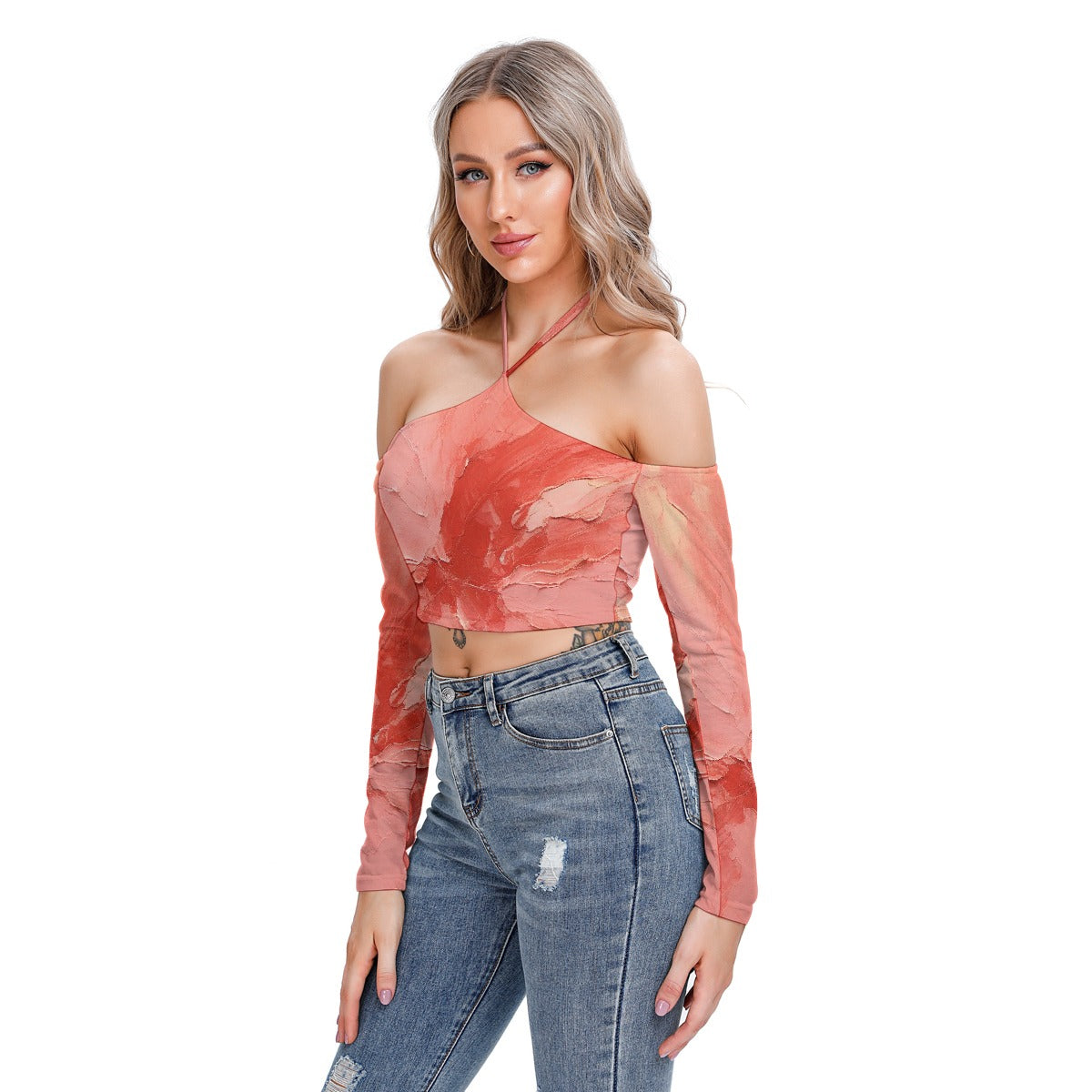 All-Over Print Women's Halter Lace-up Top