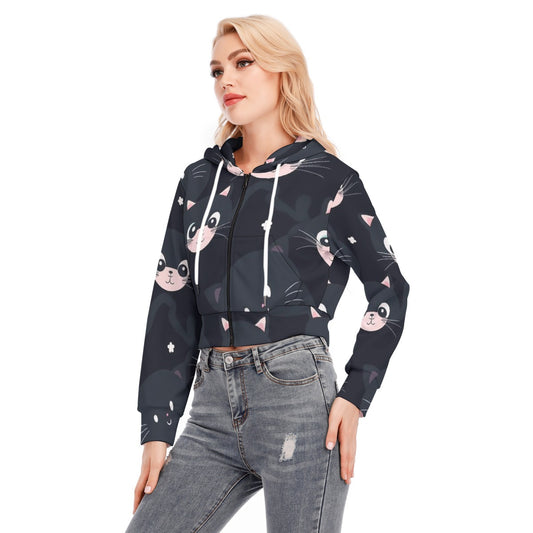 All-Over Print Women's Crop Top Hoodie With Zipper Closure