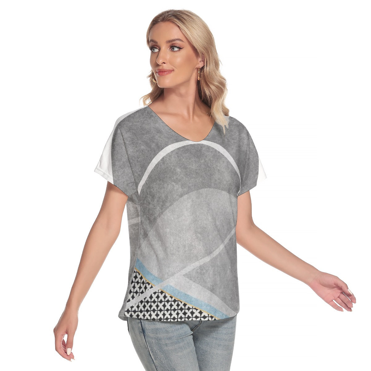 All-Over Print Women's Loose V-neck Short Sleeve T-shirt