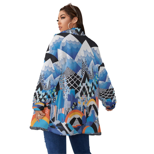 All-Over Print Unisex Borg Fleece Stand-up Collar Coat With Zipper Closure(Plus Size)