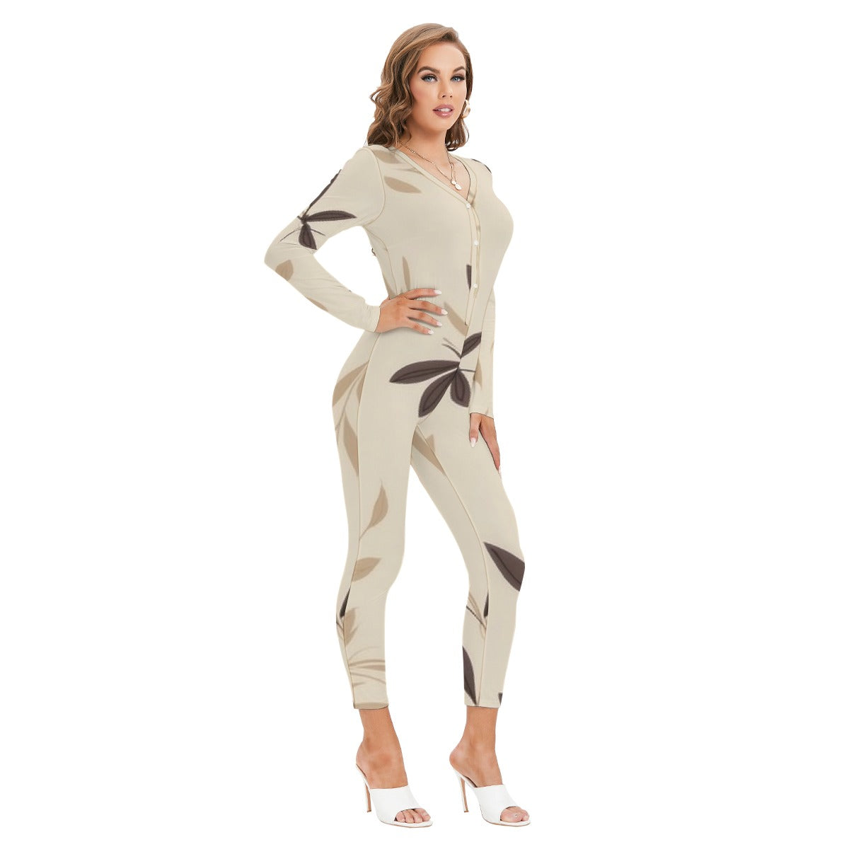 All-Over Print Women's Plunging Neck Jumpsuit