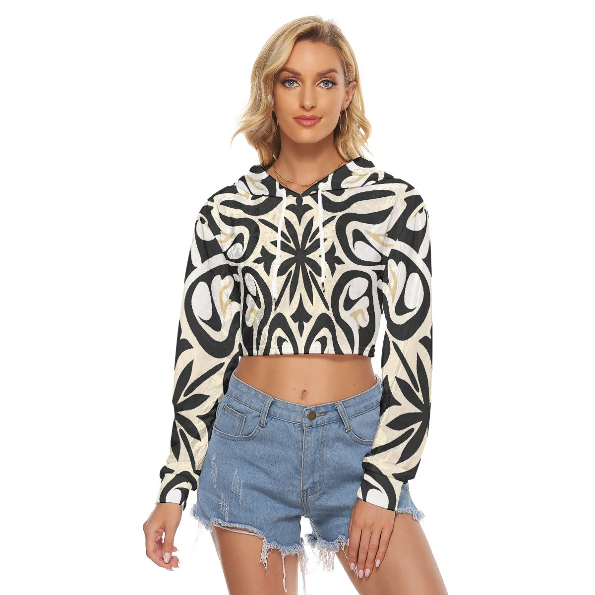 All-Over Print Women's Crop Top Hoodie|Velvet