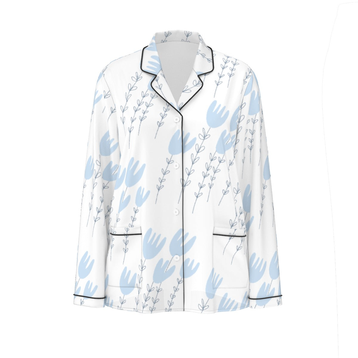 All-Over Print Women's Long Sleeve Pajama Set With Black Contrast Piping