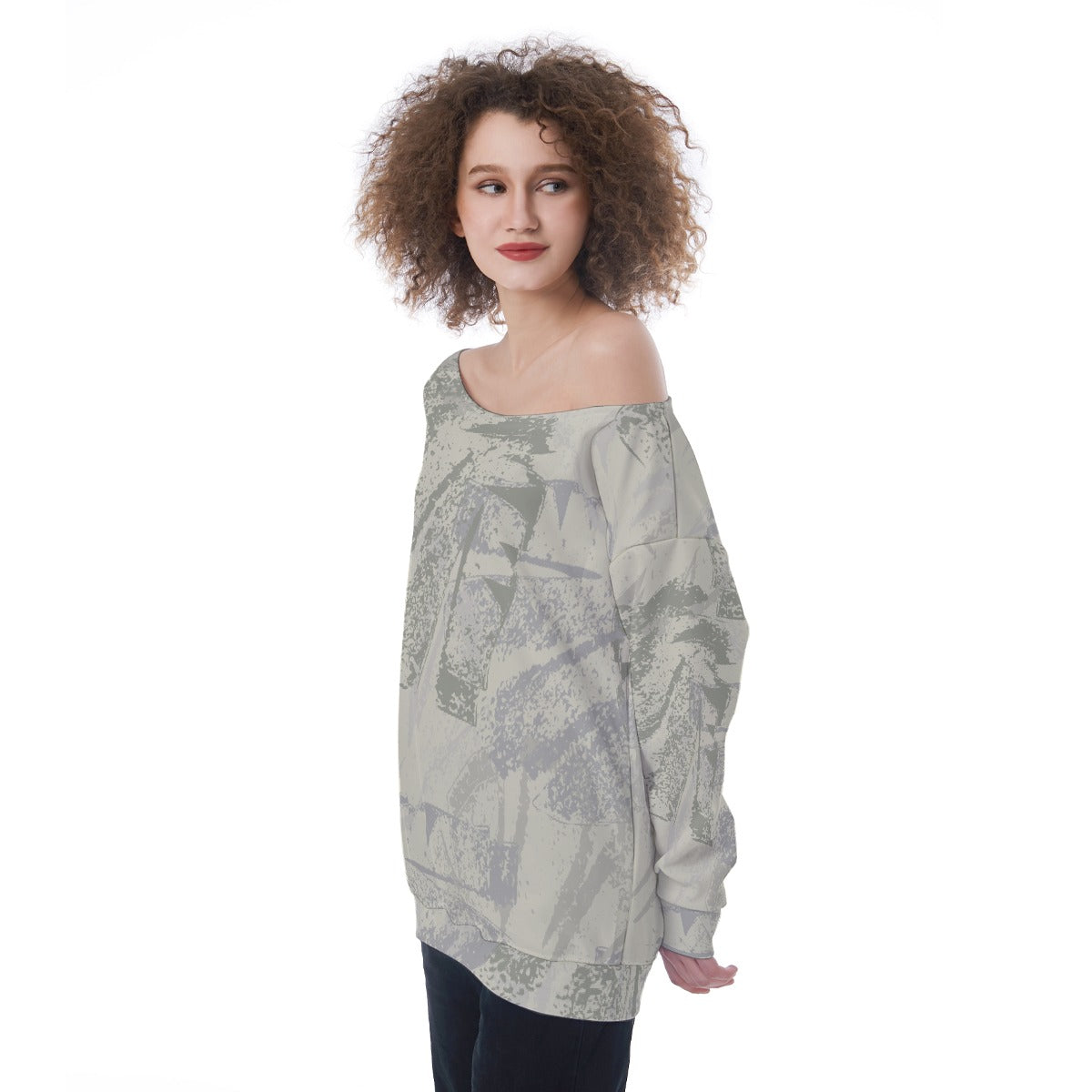 All-Over Print Oversized Women's Off-Shoulder Sweatshirt