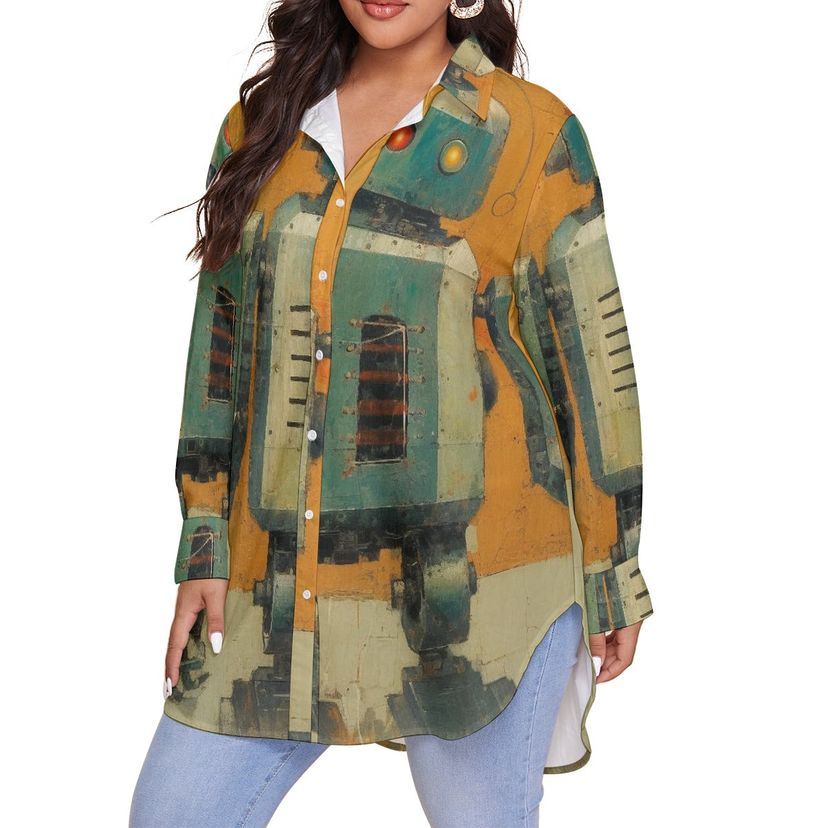 All-Over Print Women's Shirt With Long Sleeve(Plus Size)