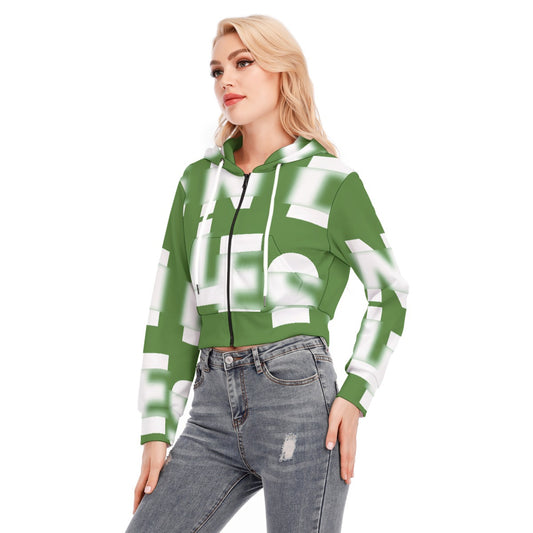 All-Over Print Women's Crop Top Hoodie With Zipper Closure