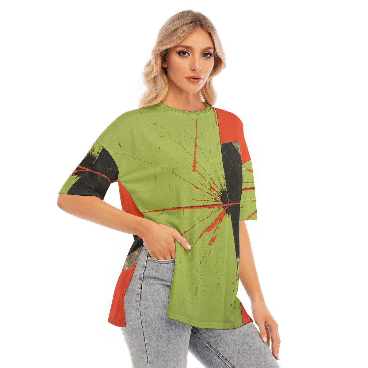 All-Over Print Women's Short Sleeves T-shirt With Hem Split