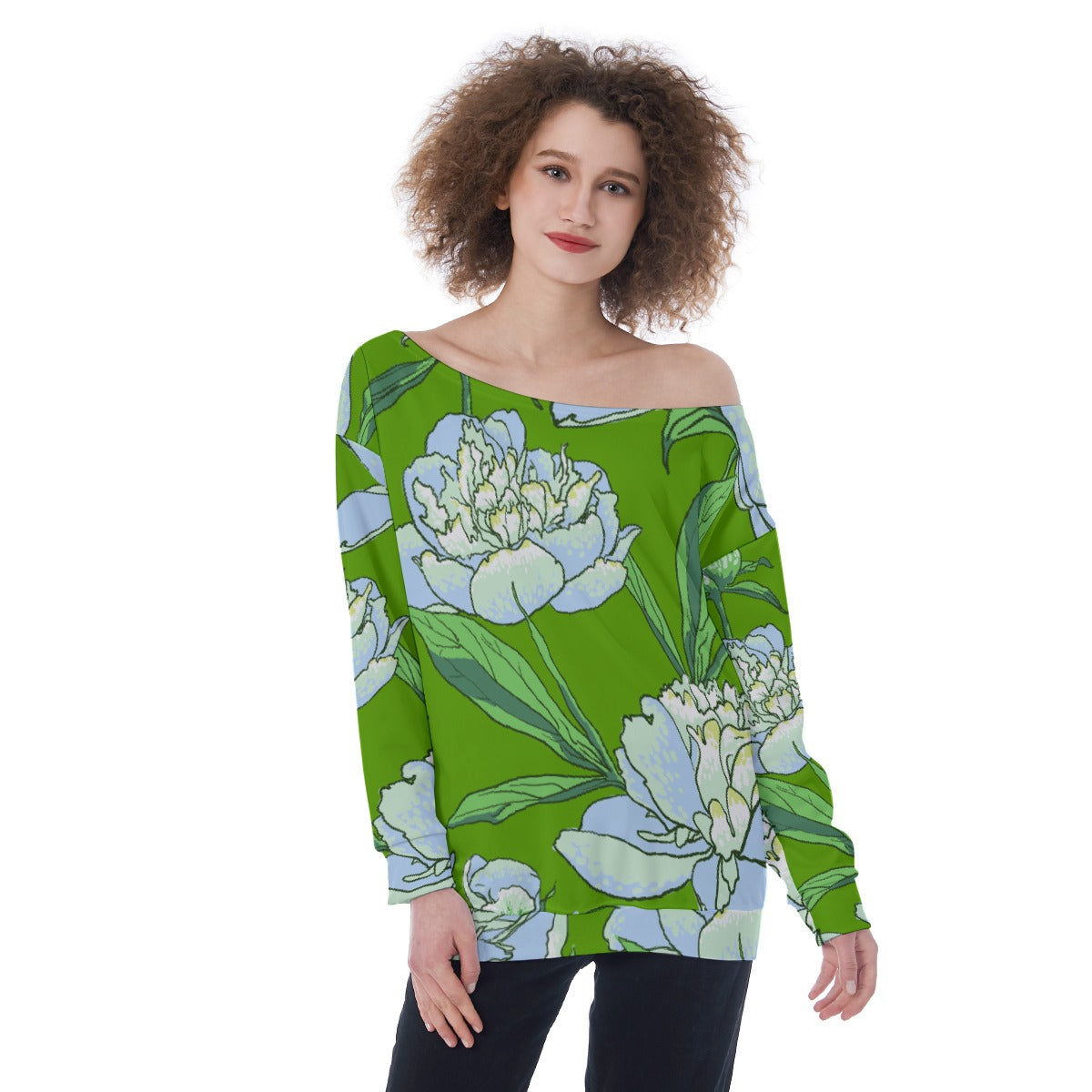 All-Over Print Oversized Women's Off-Shoulder Sweatshirt