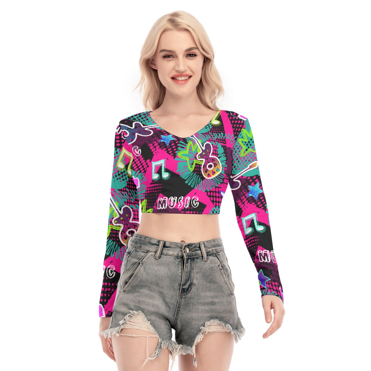 All-Over Print Women's Back Hollow T-shirt With Strap