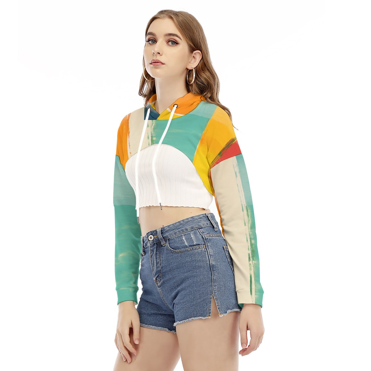 All-Over Print Women's Smock Short Hoodie With Long Sleeve