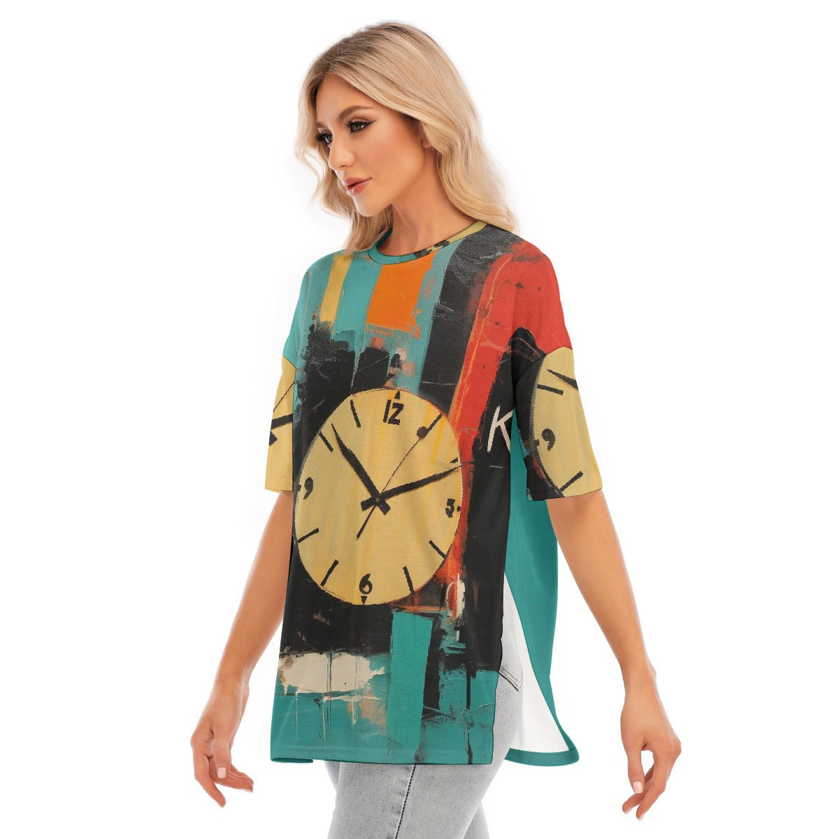 All-Over Print Women's Short Sleeves T-shirt With Hem Split
