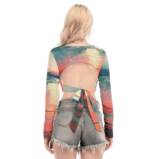 All-Over Print Women's Back Hollow T-shirt With Strap