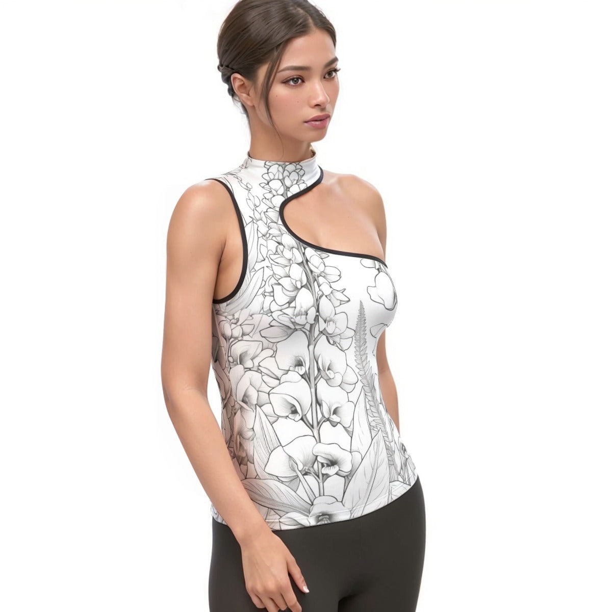 All-Over Print Women's Halter Sleeveless Asymmetrical Tank Top