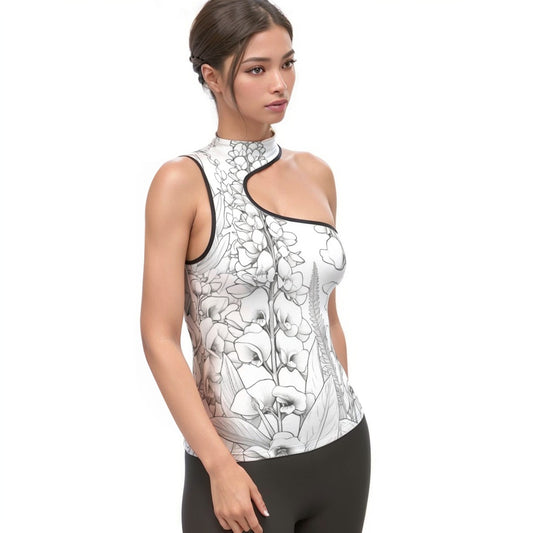 All-Over Print Women's Halter Sleeveless Asymmetrical Tank Top
