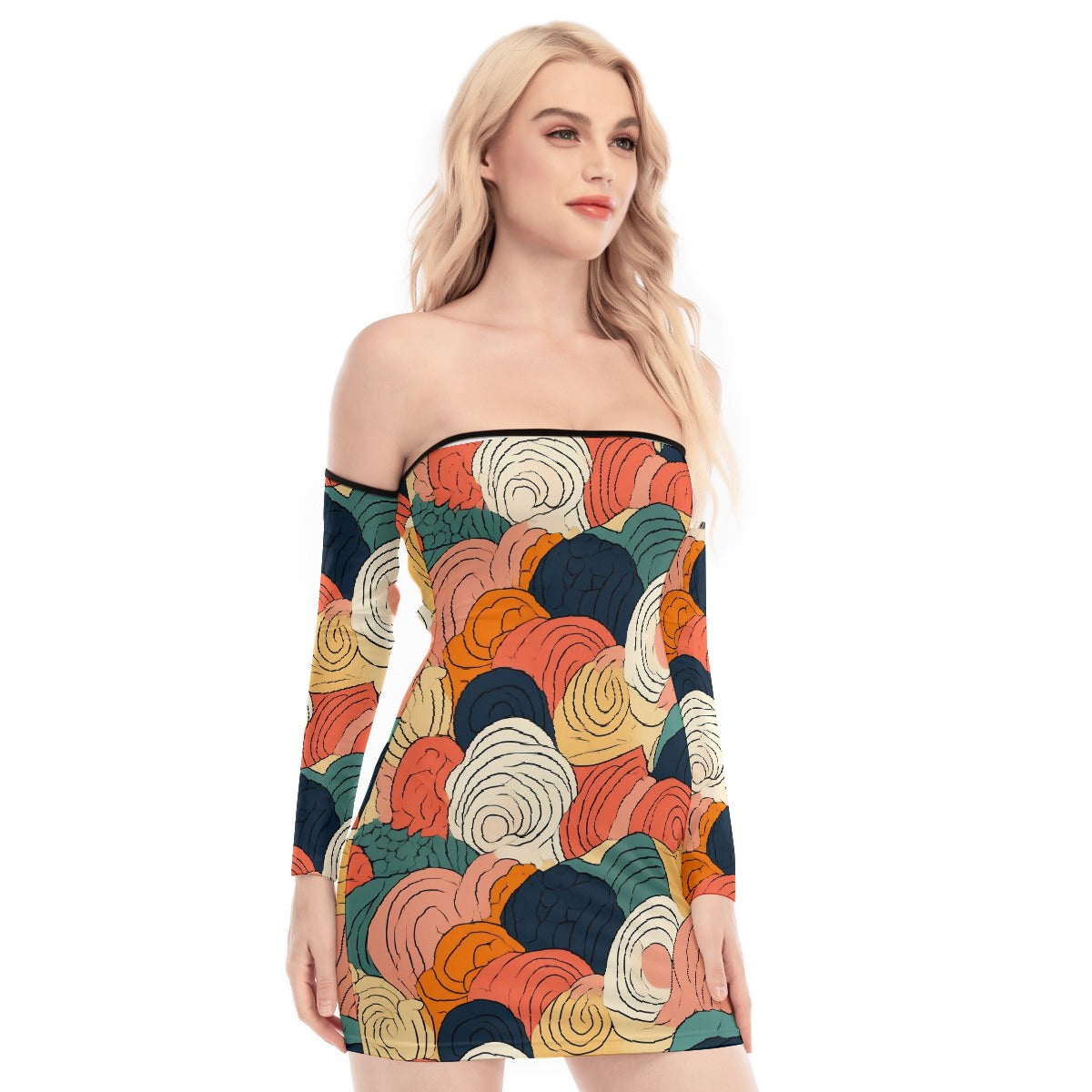 All-Over Print Women's Off-shoulder Back Lace-up Dress