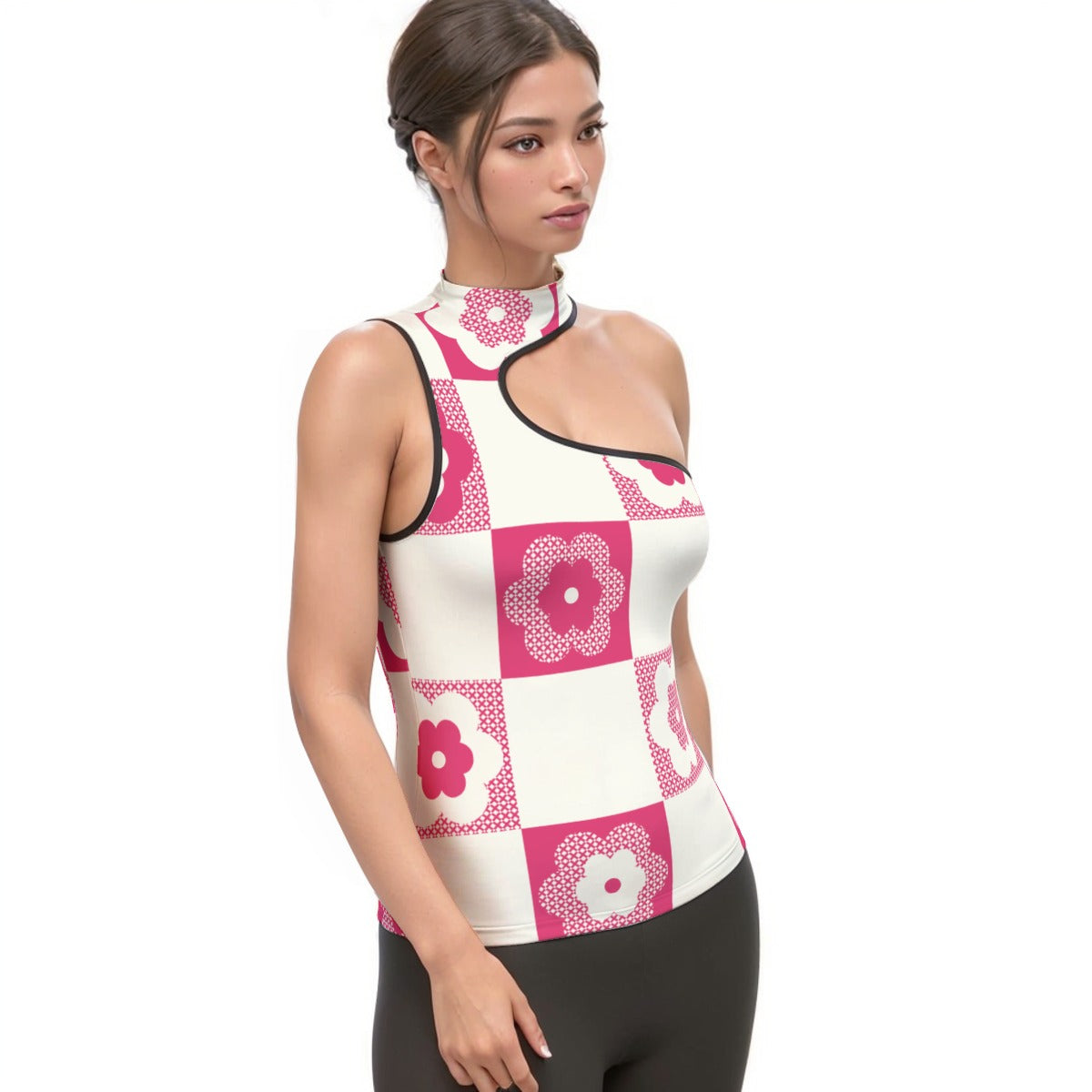 All-Over Print Women's Halter Sleeveless Asymmetrical Tank Top