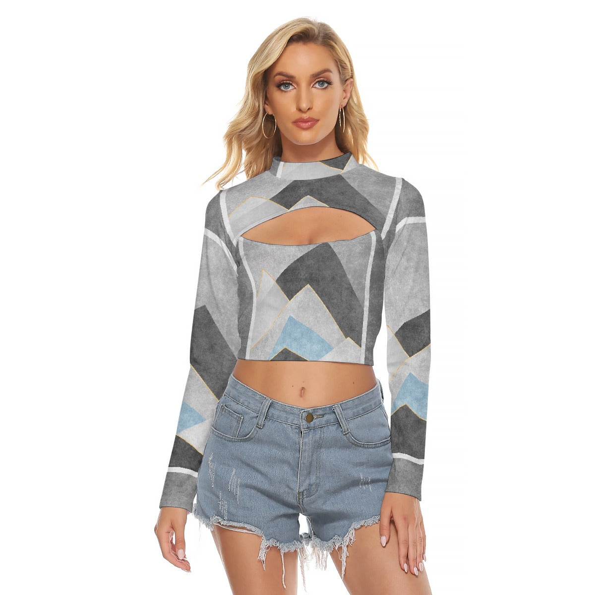 All-Over Print Women's Hollow Chest Keyhole Tight Crop Top