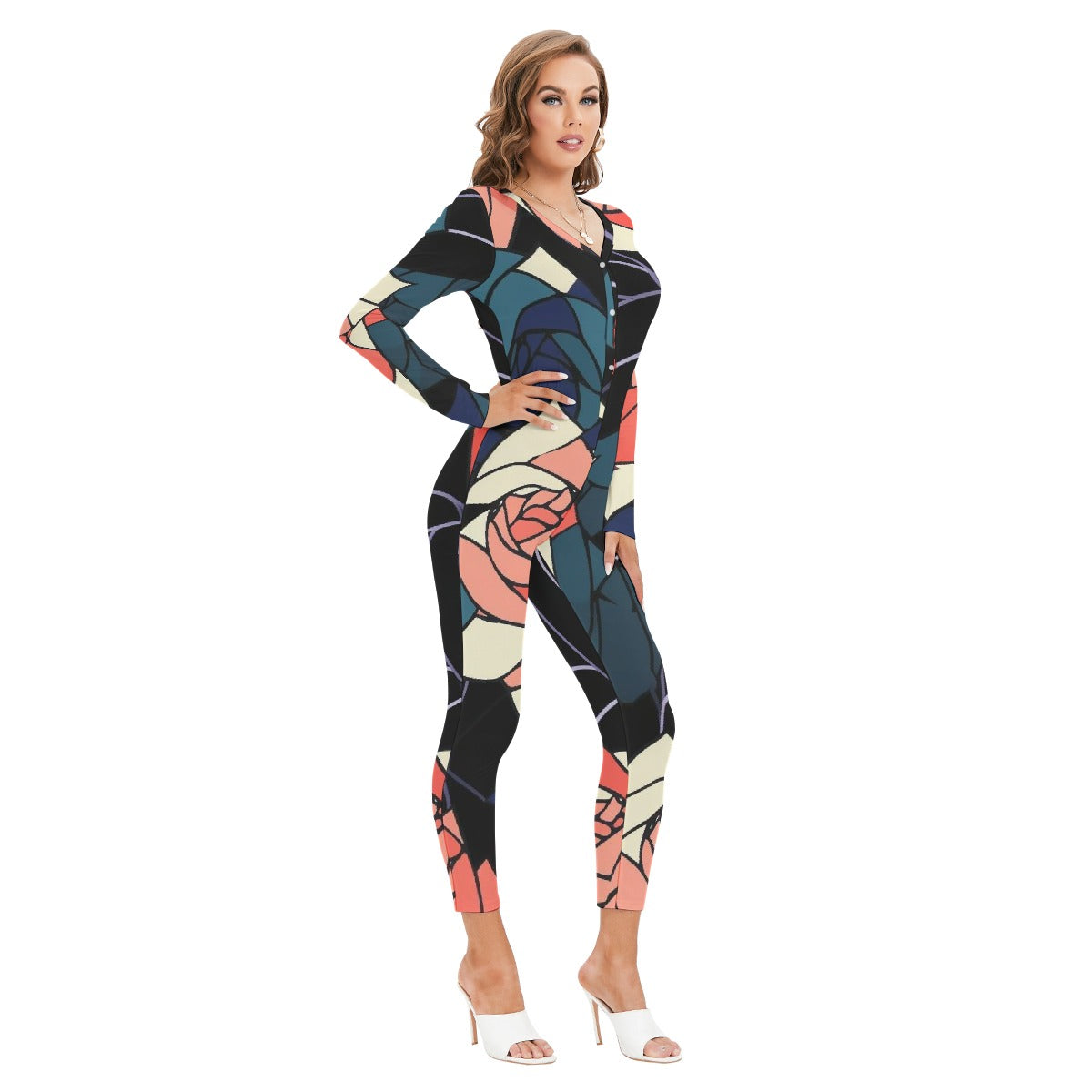 All-Over Print Women's Plunging Neck Jumpsuit