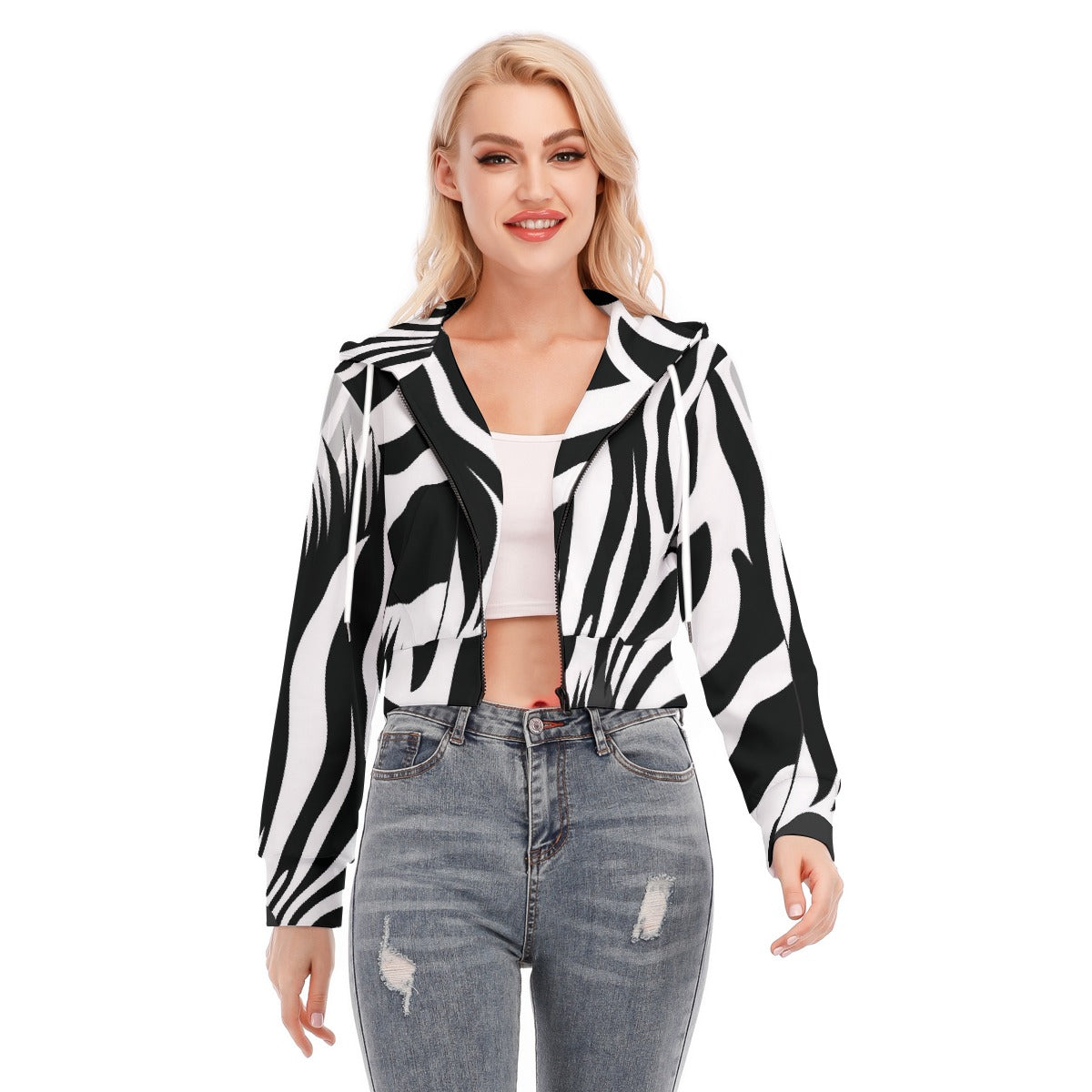 All-Over Print Women's Crop Top Hoodie With Zipper Closure
