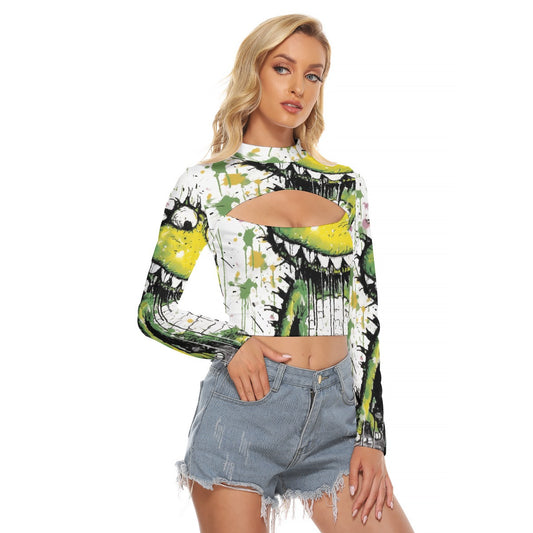 All-Over Print Women's Hollow Chest Keyhole Tight Crop Top