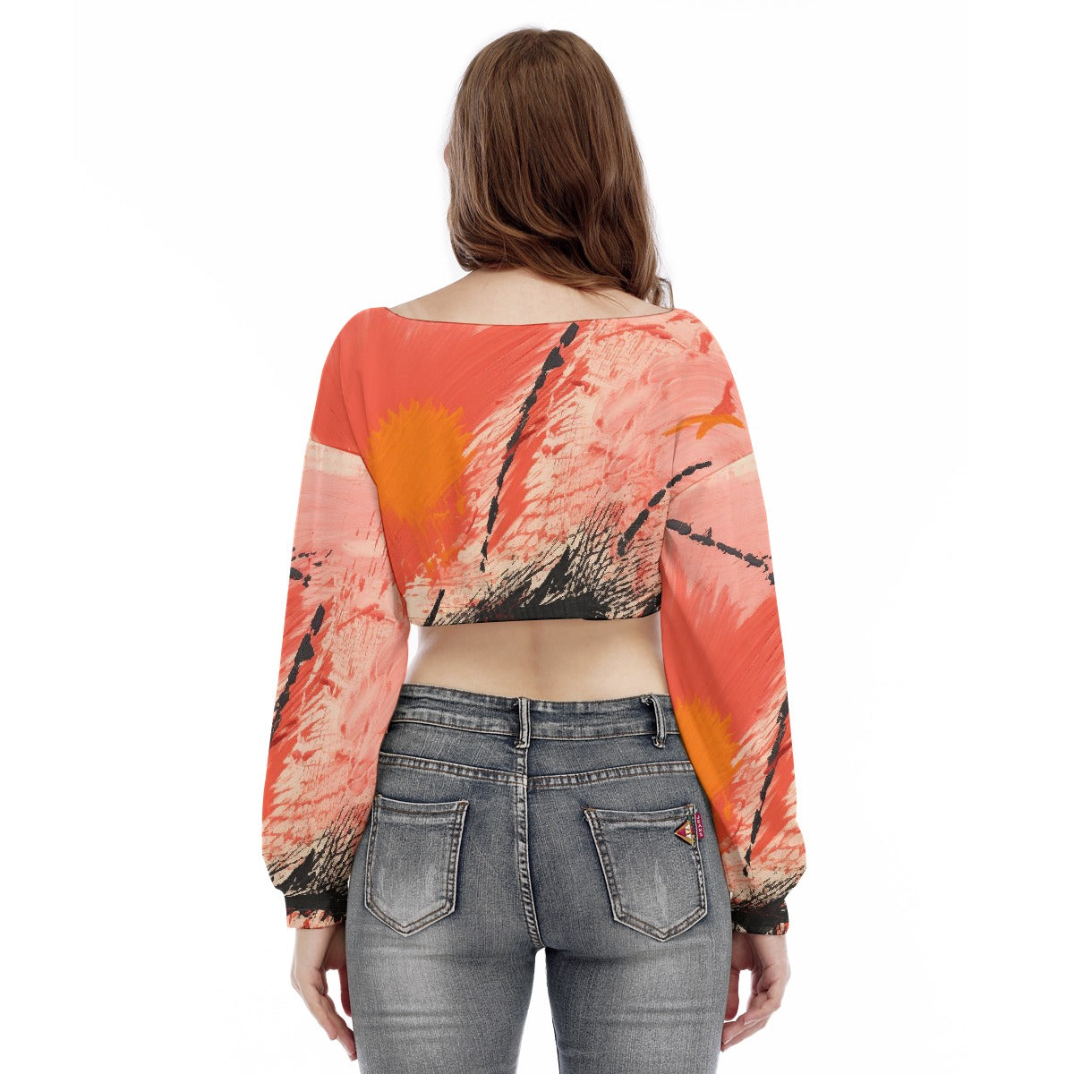 All-Over Print Women's V-neck Long Sleeve Cropped Sweatshirt