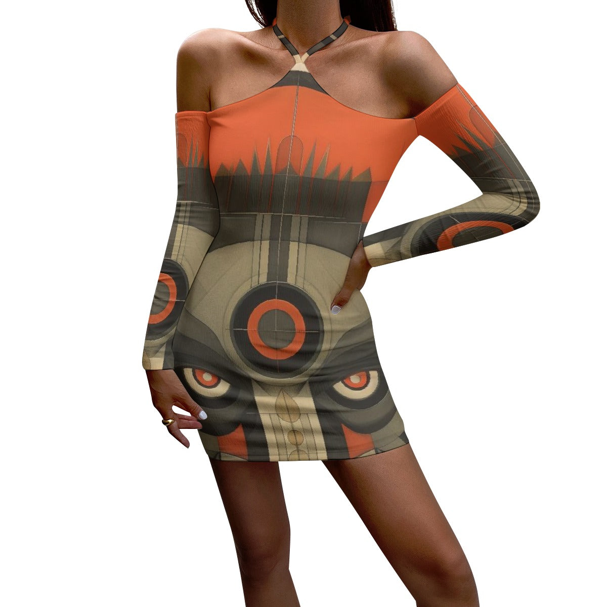 All-Over Print Women's Halter Lace-up Dress