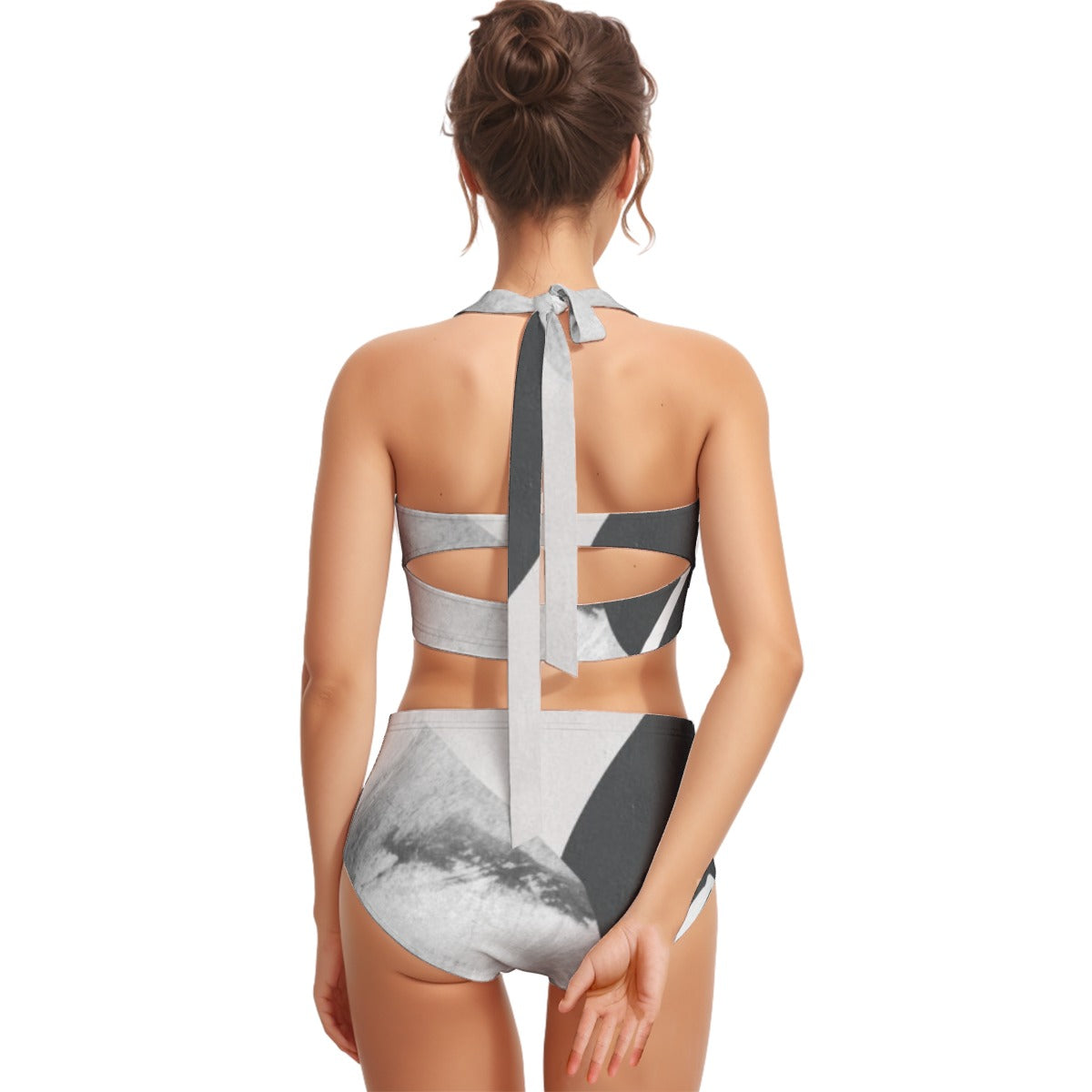 All-Over Print Women's Swimsuit Set With Halter