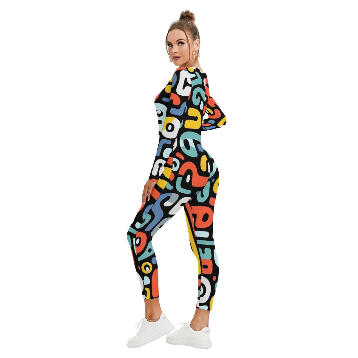 All-Over Print Women's Plunging Neck Jumpsuit