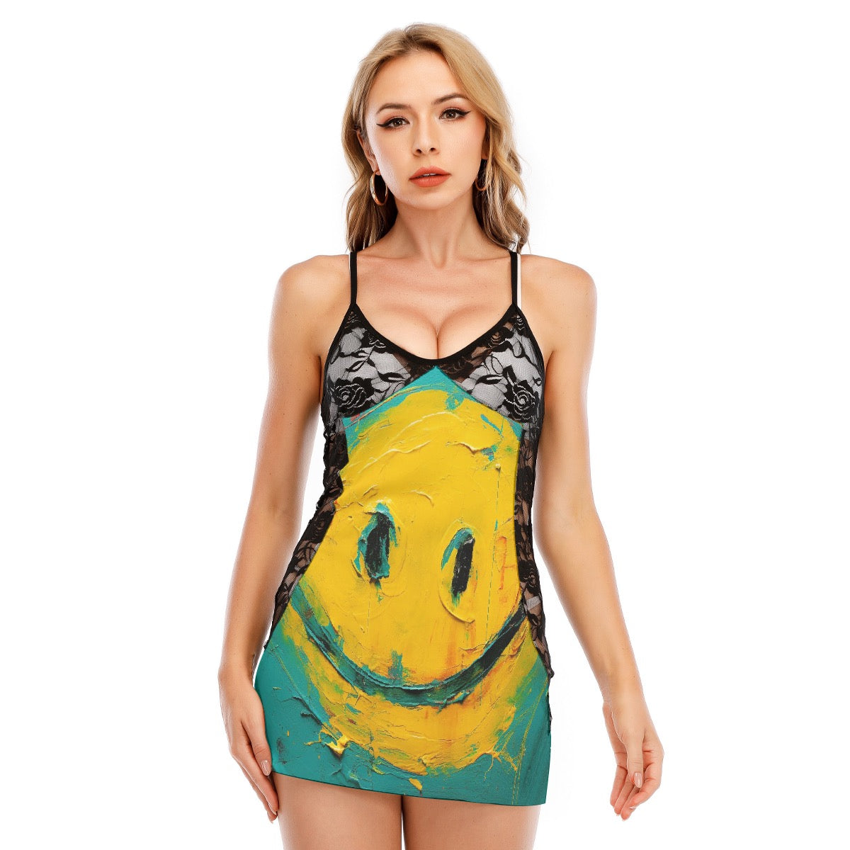 All-Over Print Women's Black Lace Cami Dress