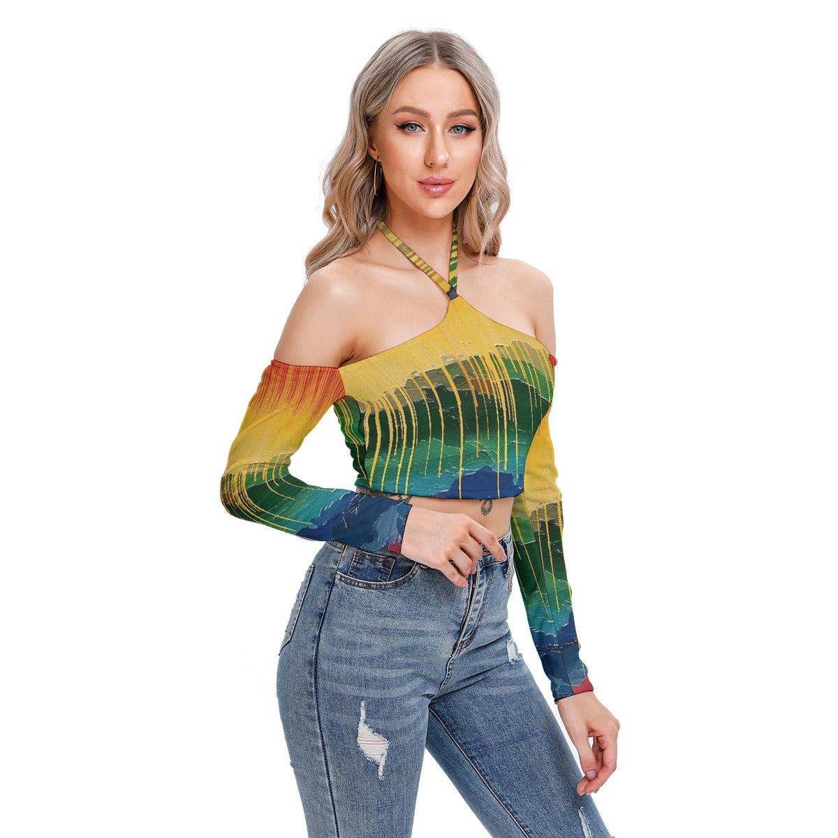 All-Over Print Women's Halter Lace-up Top
