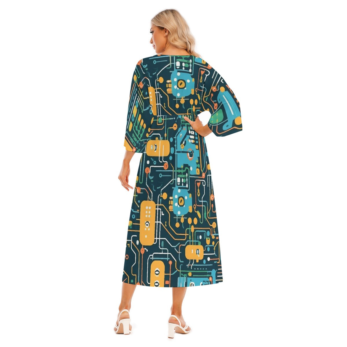 All-Over Print Women's Mid-Sleeve Long Dress