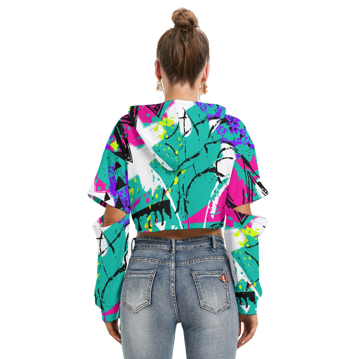 All-Over Print Women's Heavy Fleece Hoodie With Hollow Out Sleeve