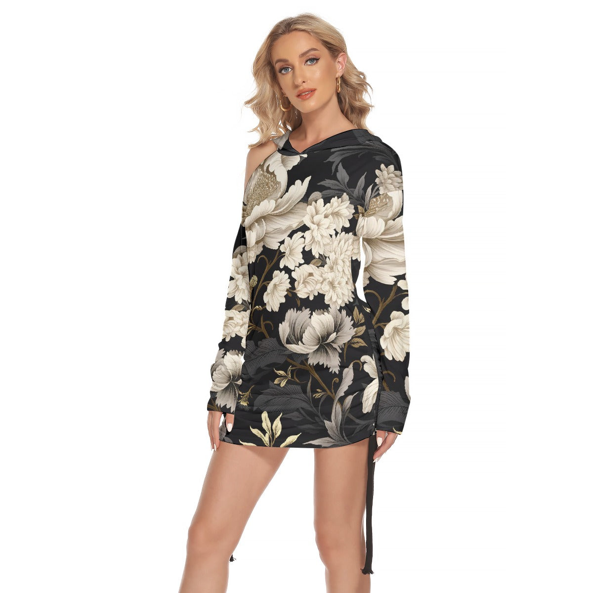 All-Over Print Women's One-shoulder Dress With Waist Shirring