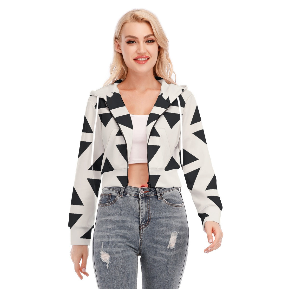 All-Over Print Women's Crop Top Hoodie With Zipper Closure