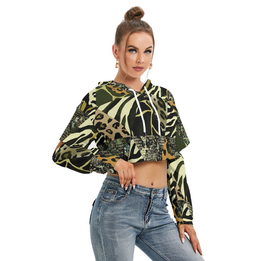 All-Over Print Women's Heavy Fleece Hoodie With Hollow Out Sleeve
