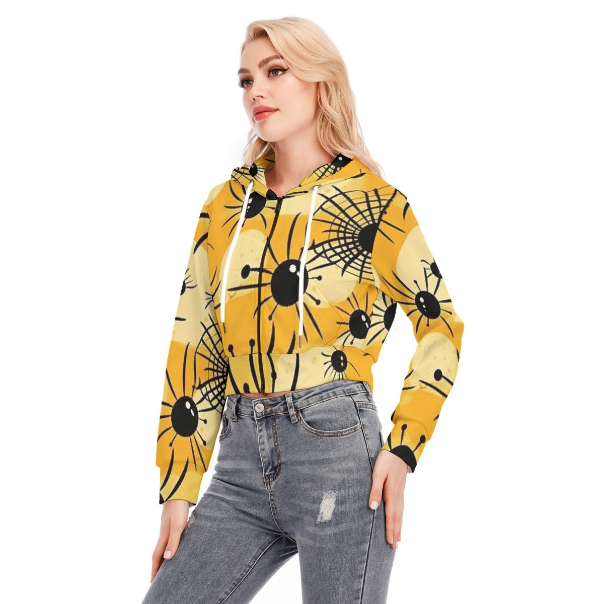 All-Over Print Women's Crop Top Hoodie With Zipper Closure