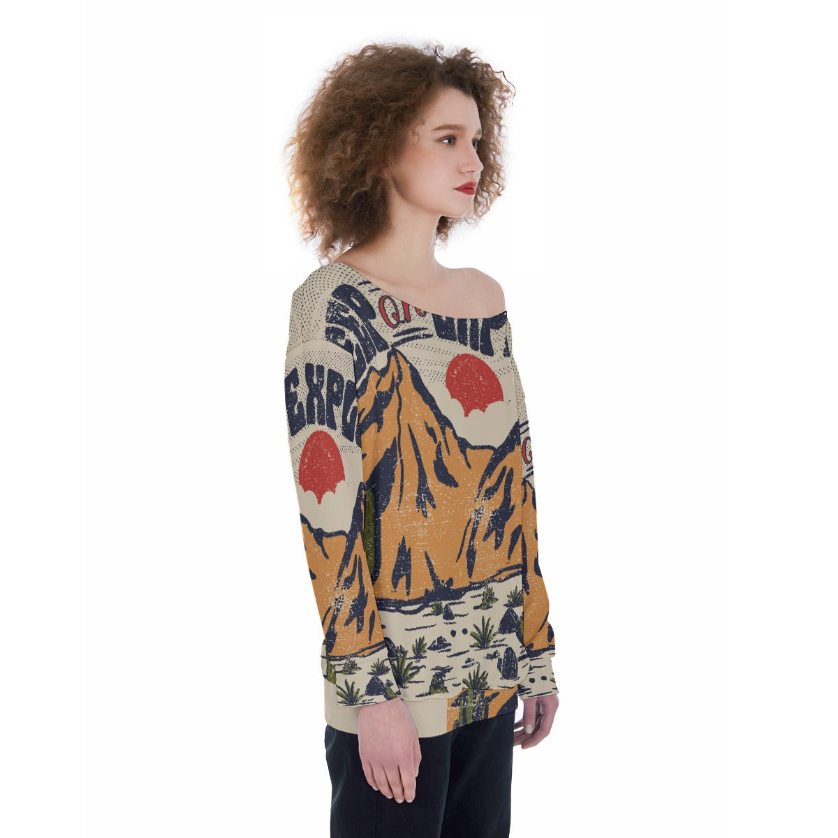 All-Over Print Oversized Women's Off-Shoulder Sweatshirt