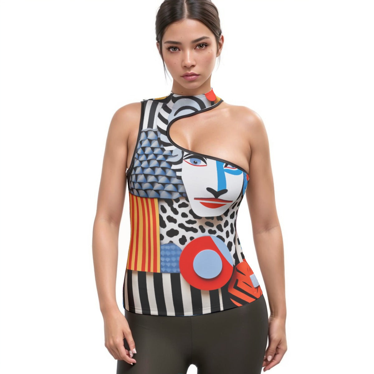 All-Over Print Women's Halter Sleeveless Asymmetrical Tank Top