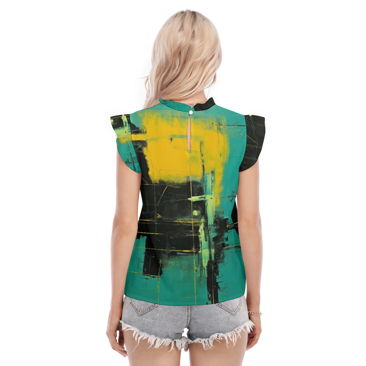 All-Over Print Women's Blouse With Ruffle Collar And Sleeve