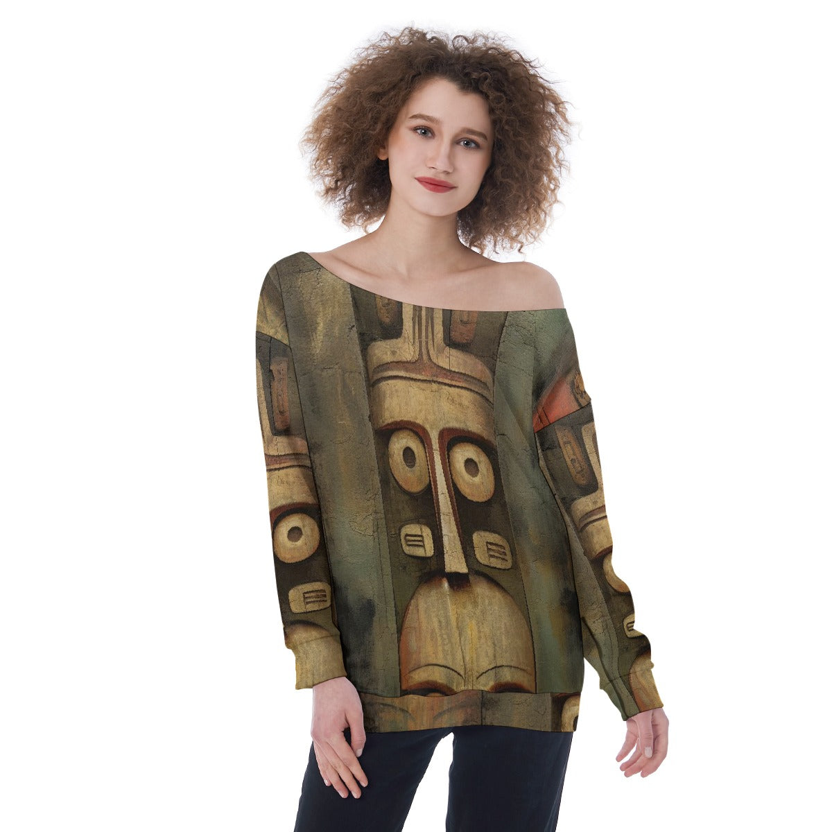 All-Over Print Oversized Women's Off-Shoulder Sweatshirt